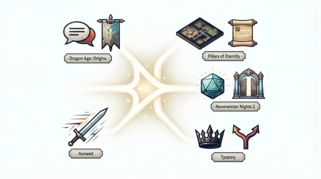 Baldur's Gate 3 alternative decision map matching five real-time RPGs to different player preferences