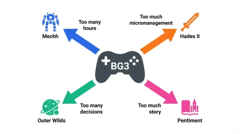 Vector illustration showing Baldur's Gate 3 Burnout types matched to game fixes