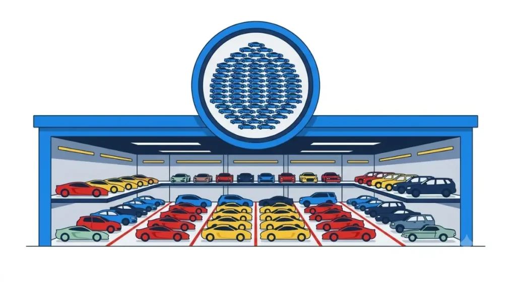 Car Games garage illustration representing Forza Horizon 6’s 550+ real-world cars