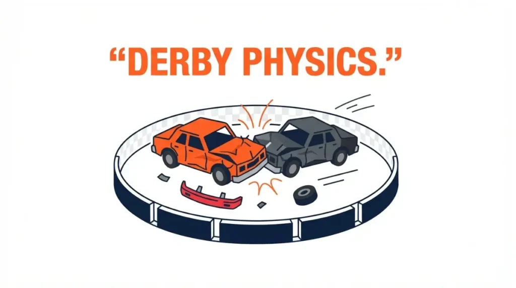 Games Like Burnout: Wreckfest demolition derby cars with soft-body damage in a closed arena.