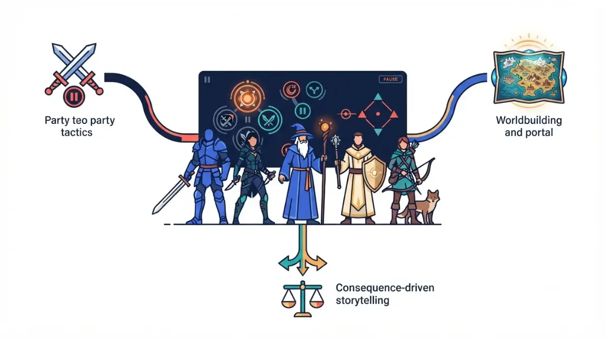 Games Like Pillars of Eternity grouped by party tactics, story choices, and fantasy worldbuilding