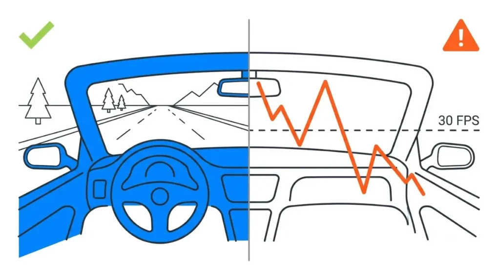Vector comparison of Hot Lap Racing cockpit view and frame-rate drops among Switch Car Games