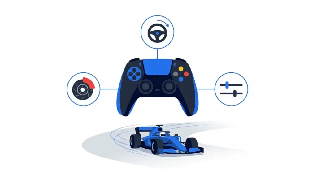 Sim Racing controller assists, including steering help, braking support, and sensitivity settings