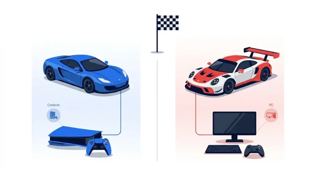 Sim Racing comparison of Gran Turismo 7 on console and Assetto Corsa Competizione on PC for controller players
